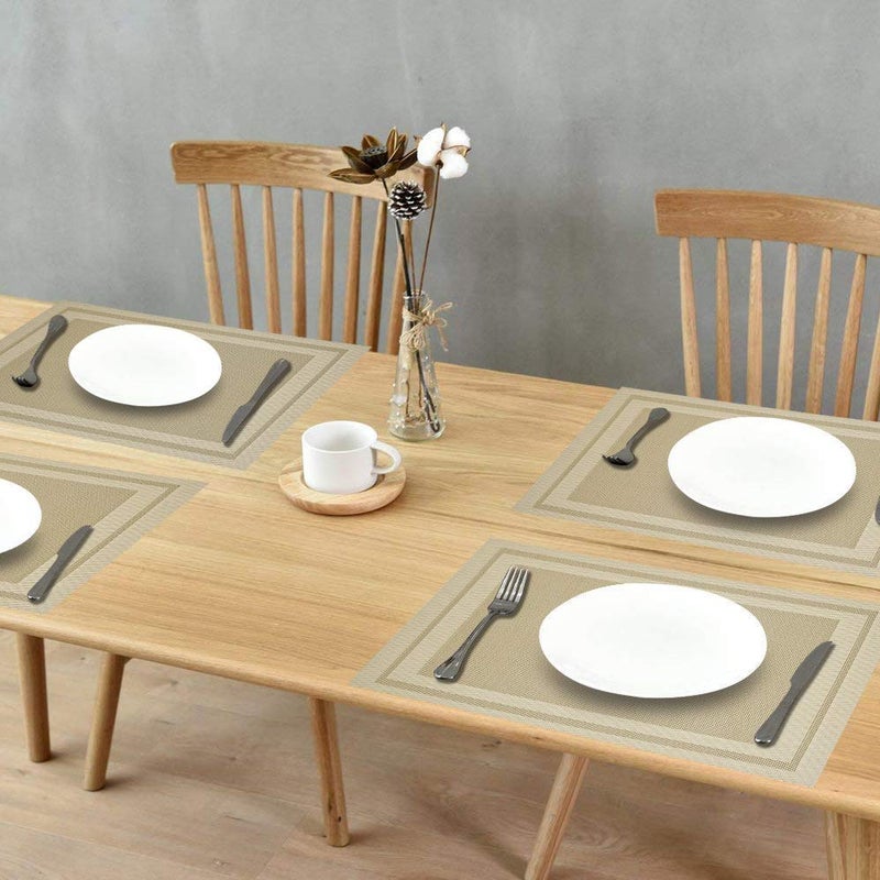 GIVERARE Placemats Set of 4, Heat-Resistant Woven Vinyl Placemat, Non-Slip Washable PVC Table Mat, Easy to Clean Premium Plastic Mats for Dining, Kitchen Table (Beige) - Image 5